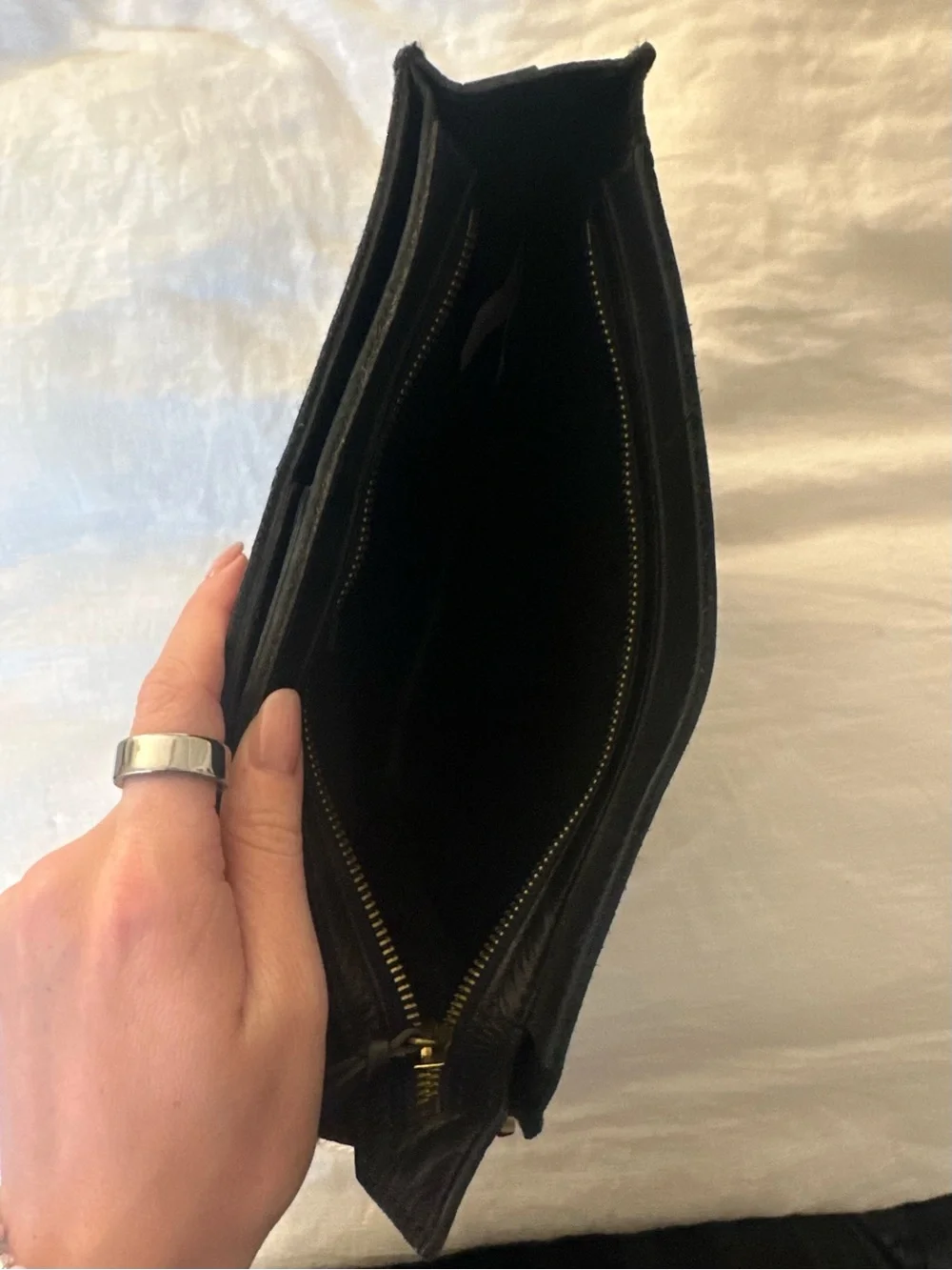 Classic Black Half-Moon Shoulder Bag with Contrast Strap